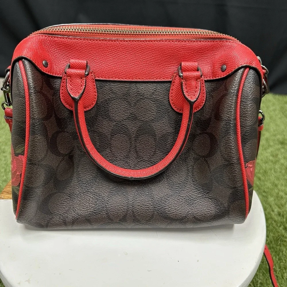 Coach Canvas Mini‎ Bennett Brown Rose Floral Red